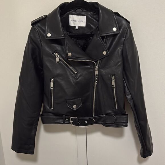 NWT Rebecca Minkoff Vegan Leather Black Crop Woman’s Moto Jacket. Size Medium. - Picture 2 of 8